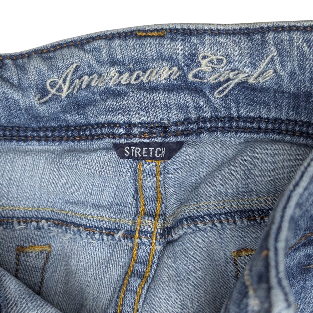 American Eagle Slim Boot Jeans Sz 10 Y2K Low Rise Stretch Distressed Light Wash - Picture 14 of 16